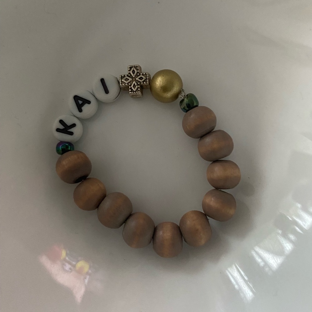 ♥️Kids Newborn Beaded Bracelet with Personalized Beads - Brown and Gold